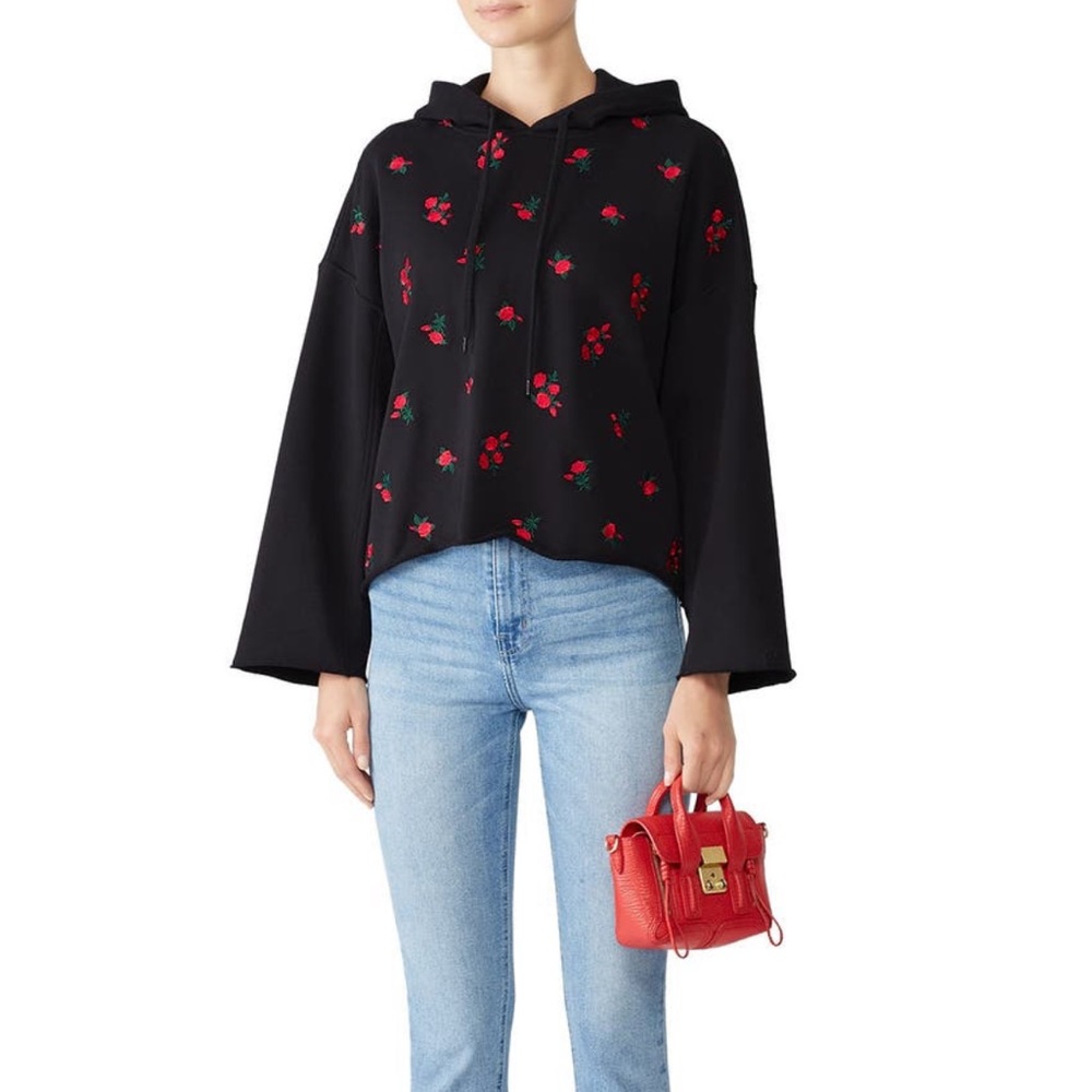 Philosophy di Lorenzo Serafini Cropped Hoodie Embroidered Rose Hoodie Black Red